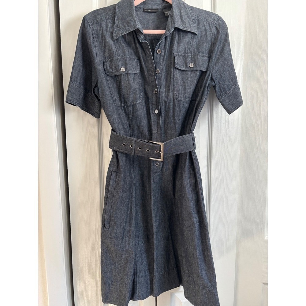 New York & Company Denim Shirt Dress, Size 8, 100% Cotton, Belted, Classic Style - Picture 2 of 7